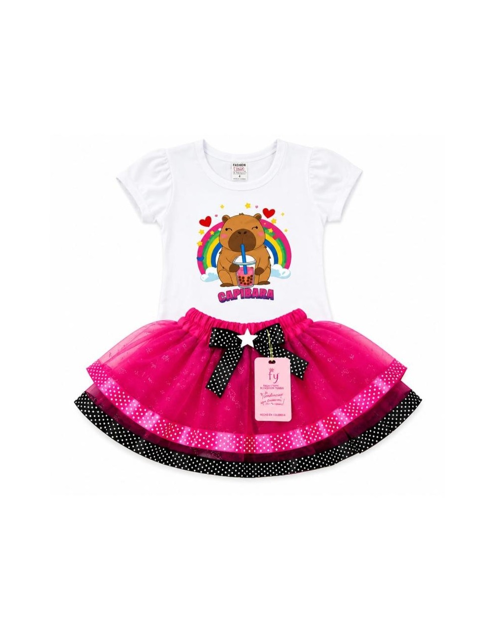 Conjunto capibara con Falda Tutú  fuccia 