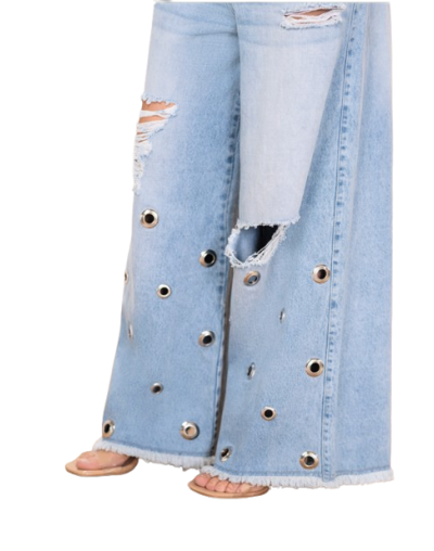 JEAN WIDE LEG OJALETES