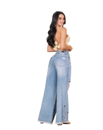JEAN WIDE LEG OJALETES