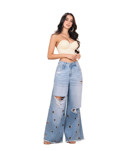 JEAN WIDE LEG OJALETES
