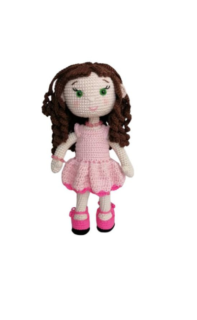 Muñeca con vestido rosado tejida en crochet