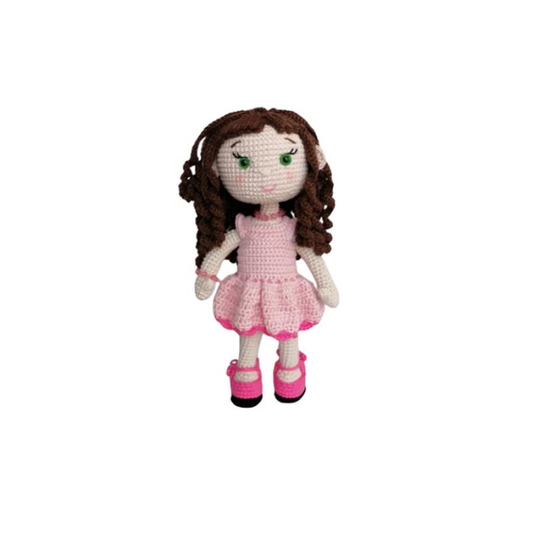 Muñeca con vestido rosado tejida en crochet