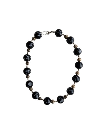 Collar de Perlas Checas Negras Marmoleadas