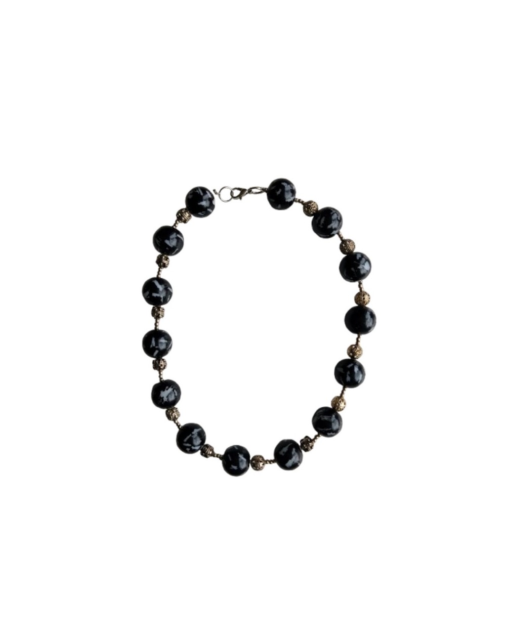 Collar de Perlas Checas Negras Marmoleadas