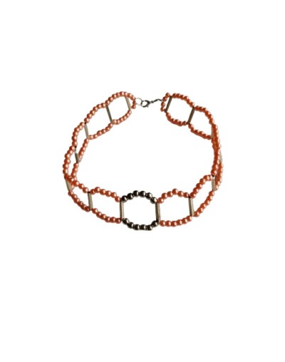 Collar Geométrico de Perlas Sintéticas Salmón 