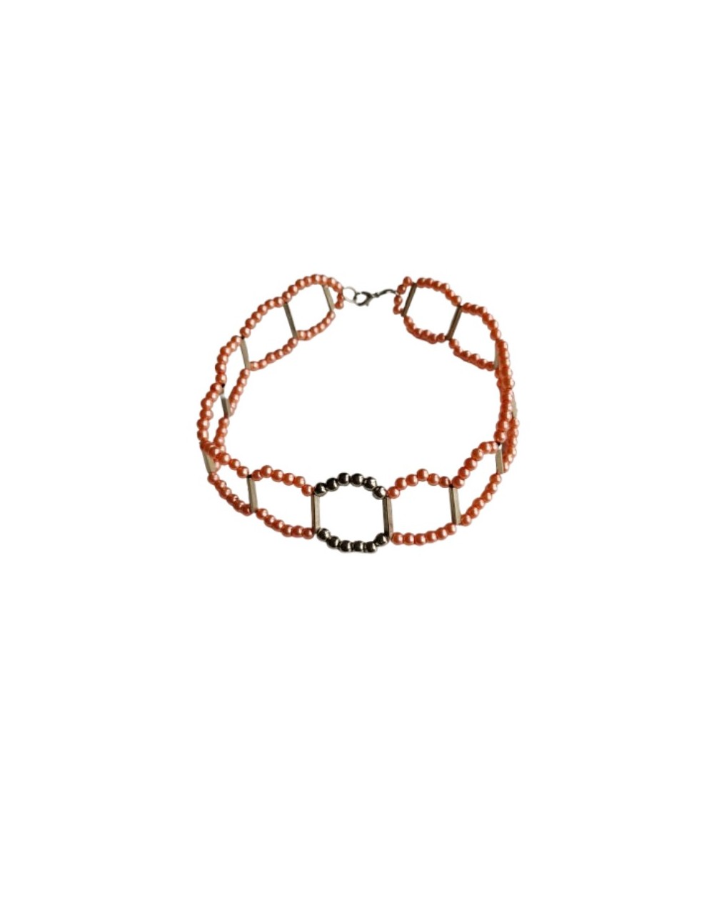Collar Geométrico de Perlas Sintéticas Salmón 
