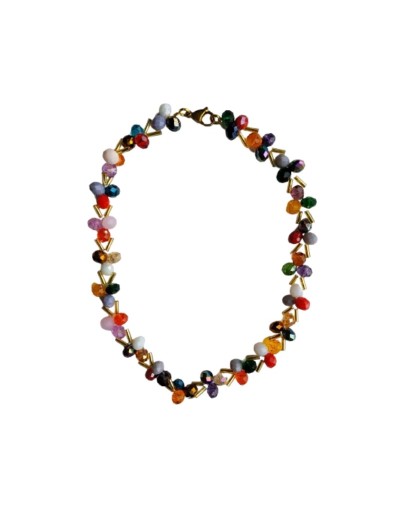 Collar De Rondelas Biseladas De Cristal Multicolor 38 Cm