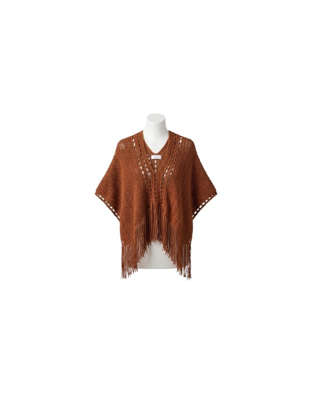 PONCHO TEJIDO BOHO TERRACOTA