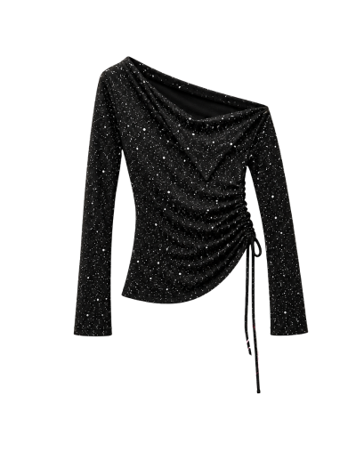 Blusa Cuello asimetrico negro manchas grises