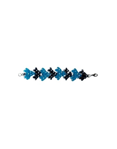Pulsera Corazones Muranos Azules y Negros Biscelados 