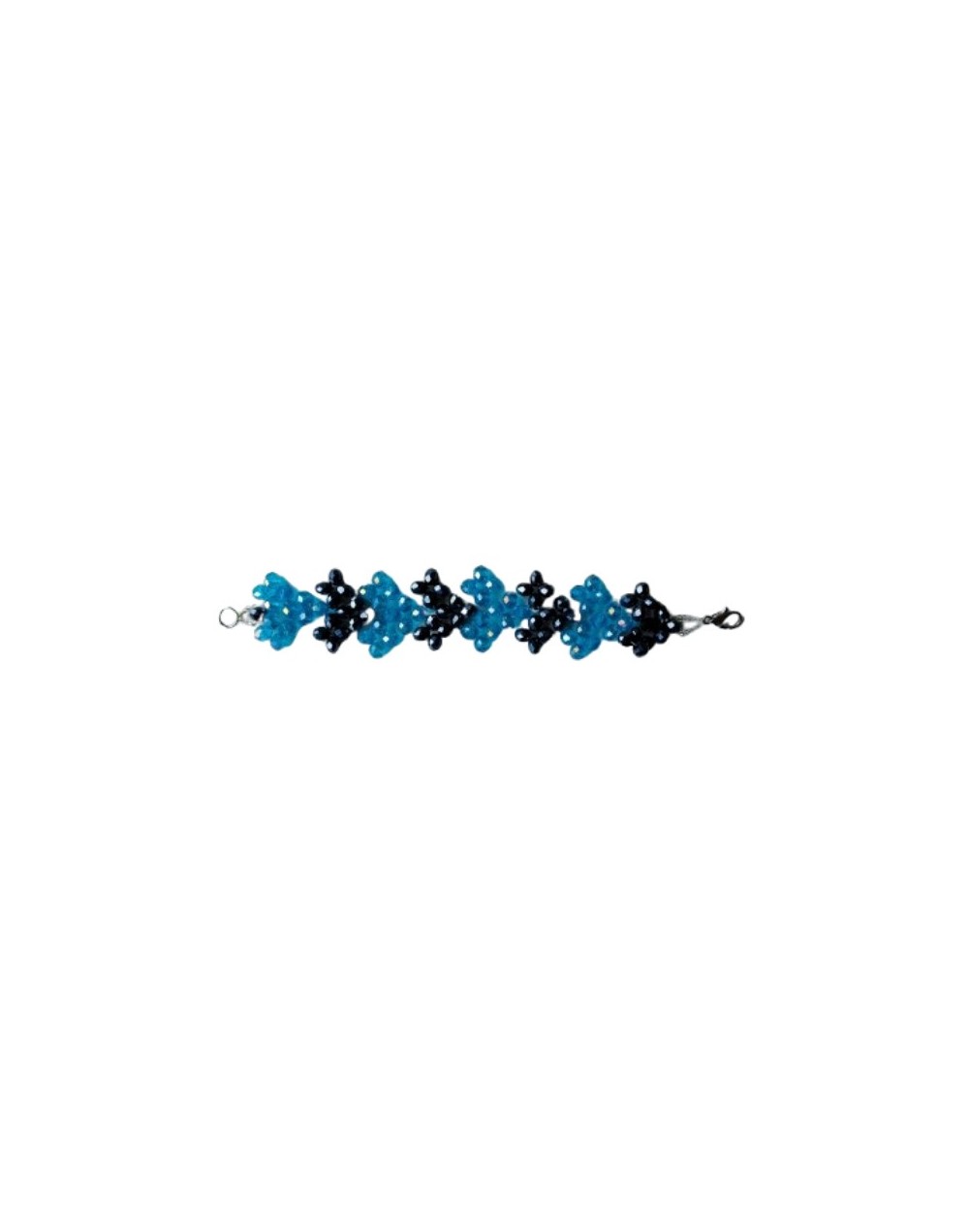 Pulsera Corazones Muranos Azules y Negros Biscelados 