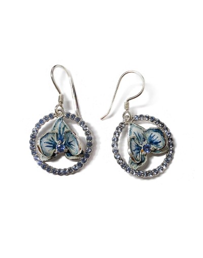 Aretes Orquídea Azul en Plata 925 con Esmalte al Fuego y Espinelas | Lebedeva Jewelry Art