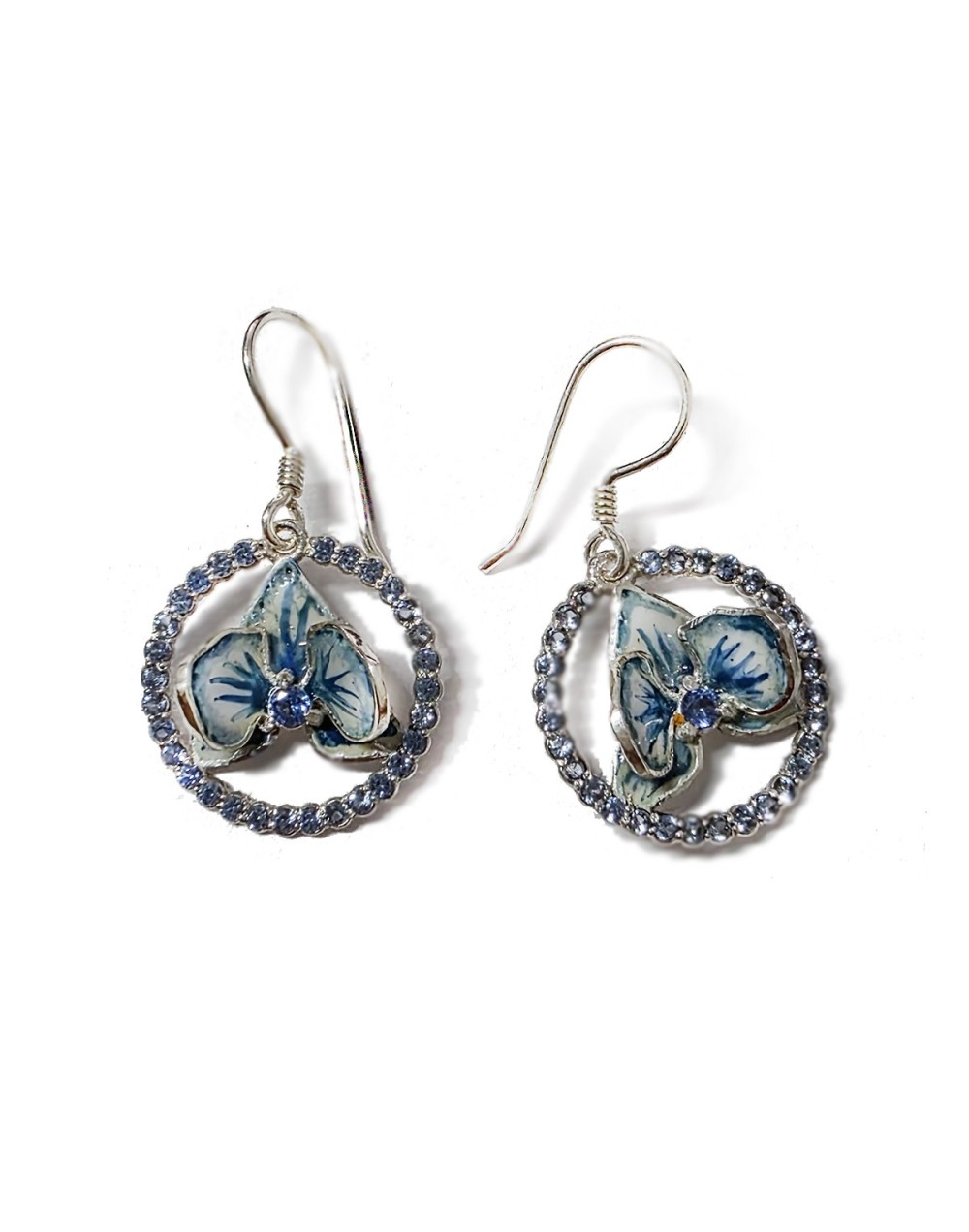 Aretes Orquídea Azul en Plata 925 con Esmalte al Fuego y Espinelas | Lebedeva Jewelry Art