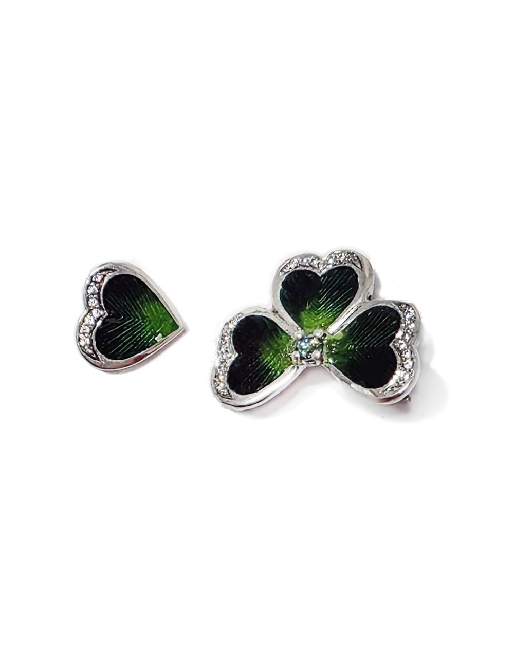 Dije Trébol Verde en Plata 925, Esmalte al Fuego y Moissanitas | Lebedeva Jewelry Art