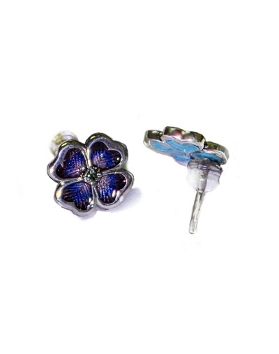 Aretes Trébol Morado en Plata 925, Esmalte al Fuego y Moissanitas | Lebedeva Jewelry Art