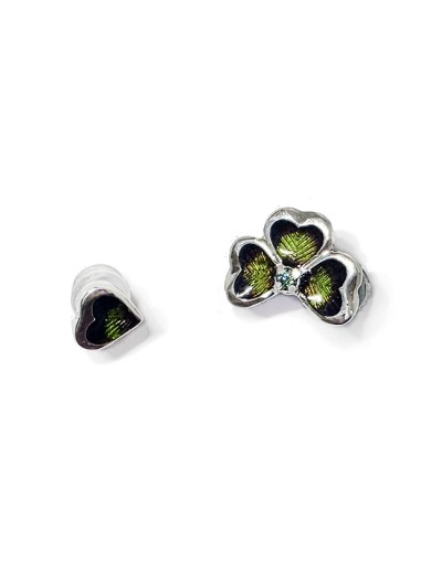 Aretes Trébol Oliva en Plata 925, Esmalte al Fuego y Moissanitas | Lebedeva Jewelry Art