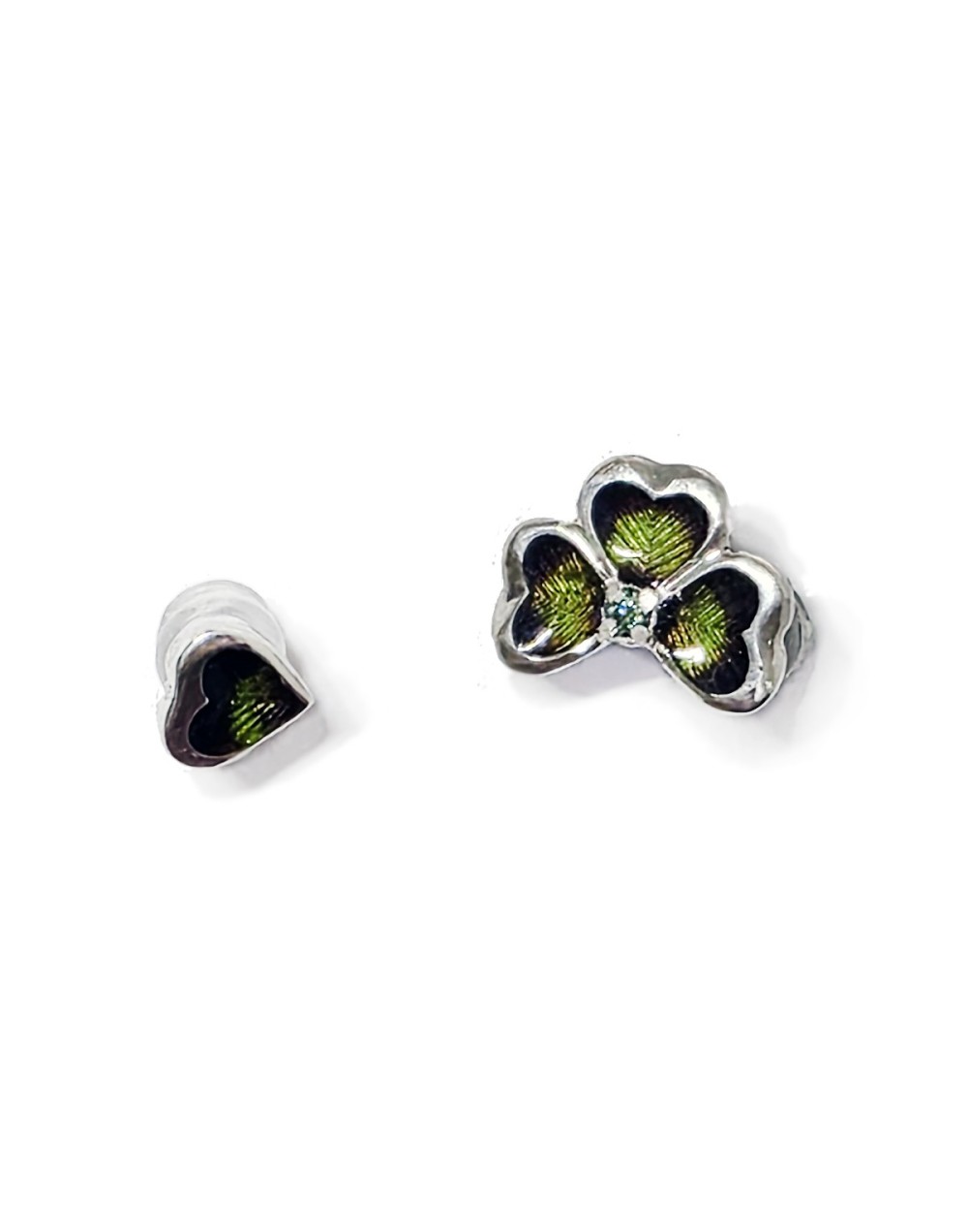 Aretes Trébol Oliva en Plata 925, Esmalte al Fuego y Moissanitas | Lebedeva Jewelry Art