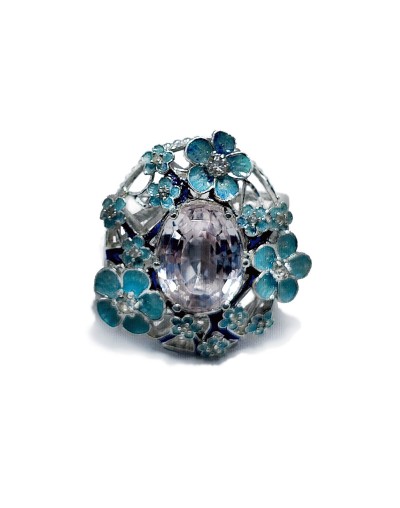Anillo Primavera con Kunzita, Diamantes y Esmalte al Fuego | Lebedeva Jewelry Art