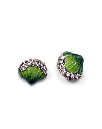 Aretes Brisa Verde en Plata 925 con Esmalte al Fuego y Circonias | Lebedeva Jewelry Art