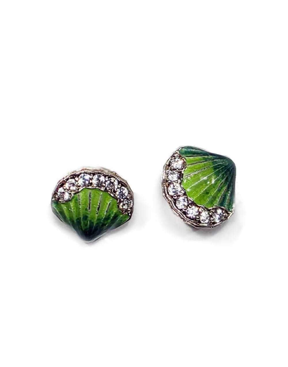 Aretes Brisa Verde en Plata 925 con Esmalte al Fuego y Circonias | Lebedeva Jewelry Art