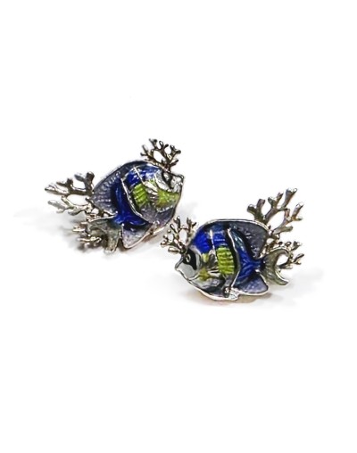 Aretes Arrecife Azul en Plata 925 con Esmalte al Fuego | Lebedeva Jewelry Art