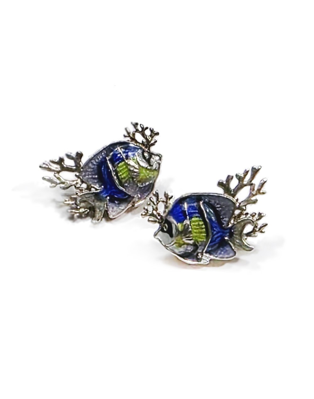 Aretes Arrecife Azul en Plata 925 con Esmalte al Fuego | Lebedeva Jewelry Art