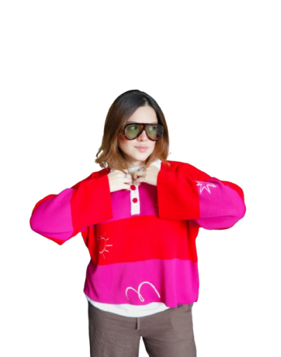 Polo trazos rojo-fucsia 