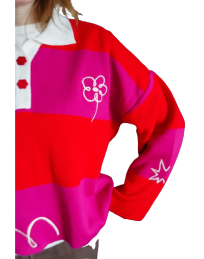 Polo trazos rojo-fucsia 