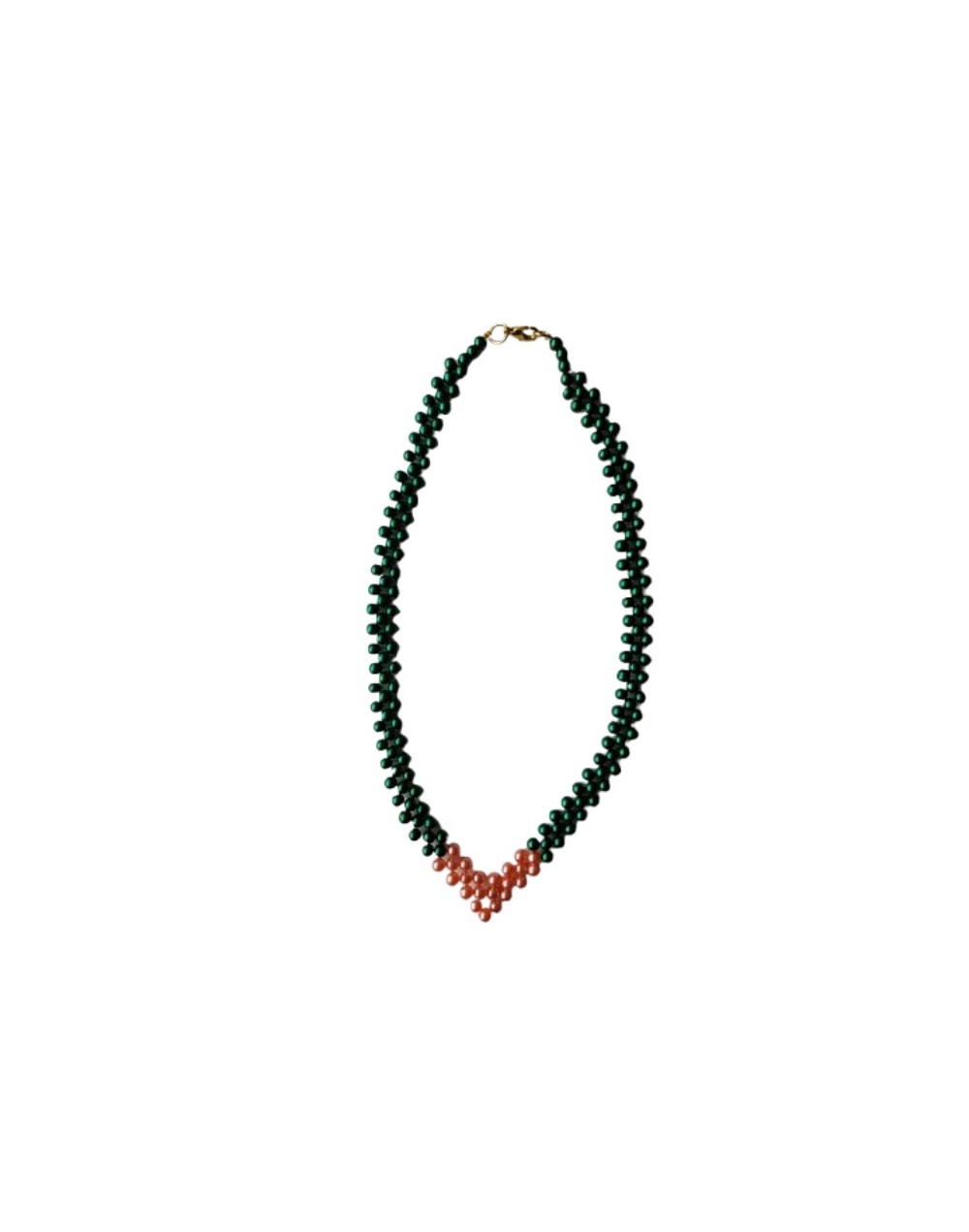 Collar Perlas Verde Botella y Salmón 