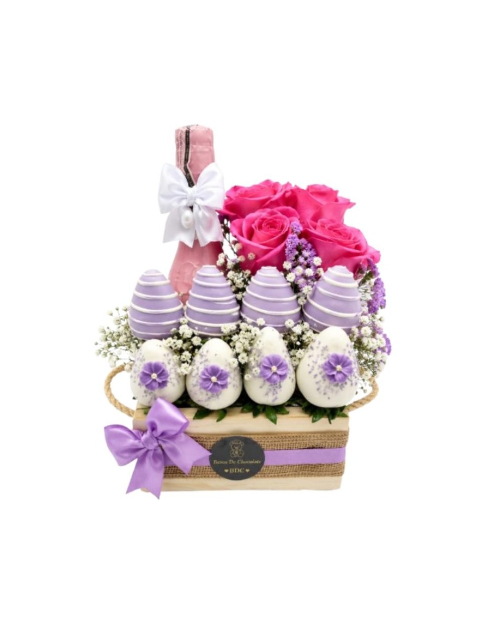 Ramos de Fresas con Chocolate, Rosas y Vino
