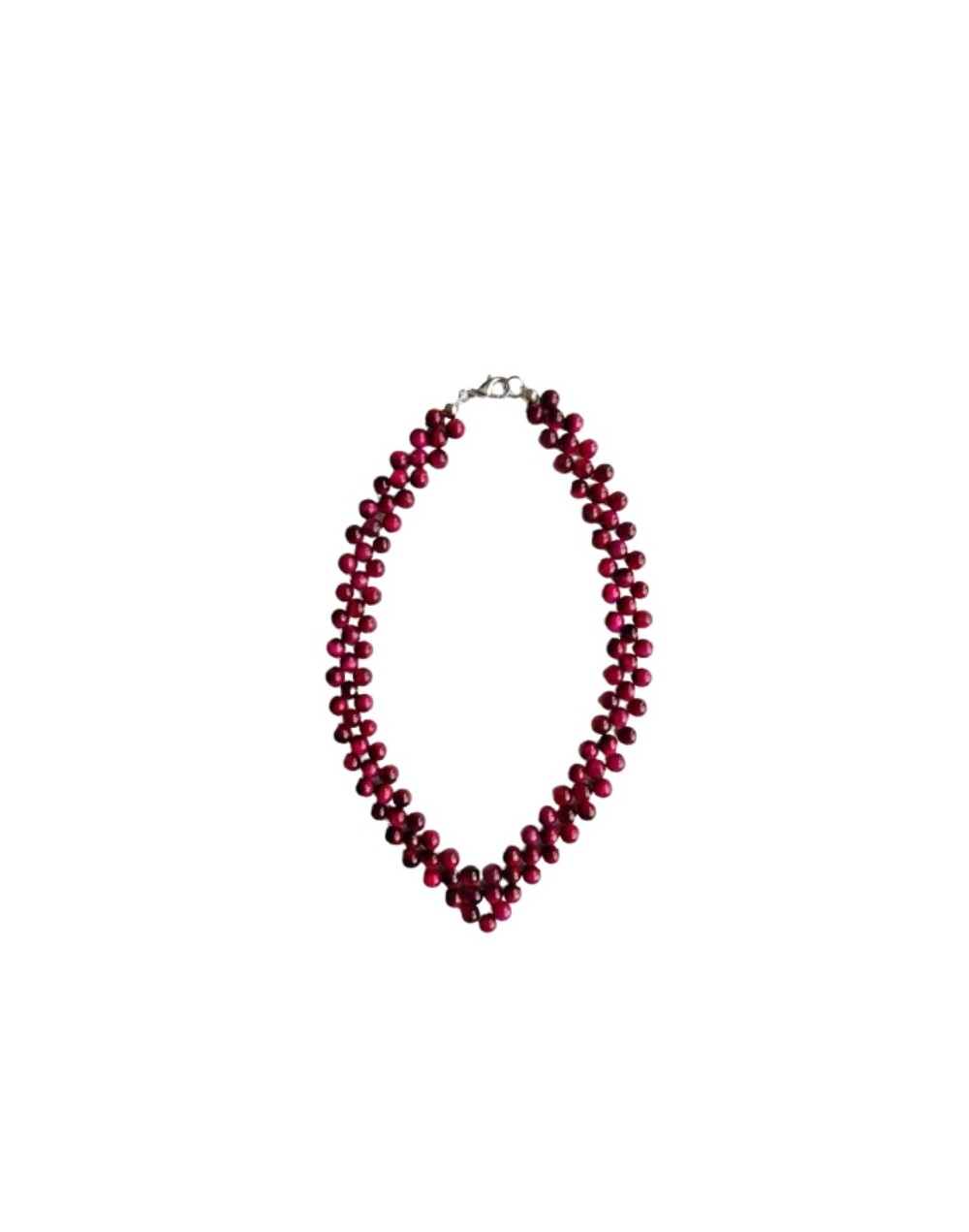 Collar Ojo De Tigre Fucsia En V Pulido 41 Cm