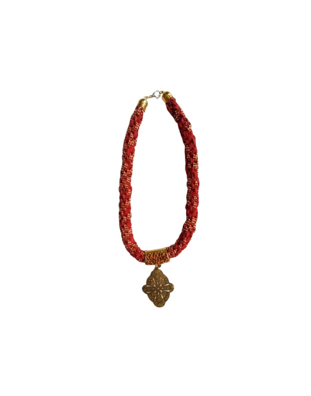 Collar Kumihimo Cuerina Rojo Con Dije Dorado 44 Cm