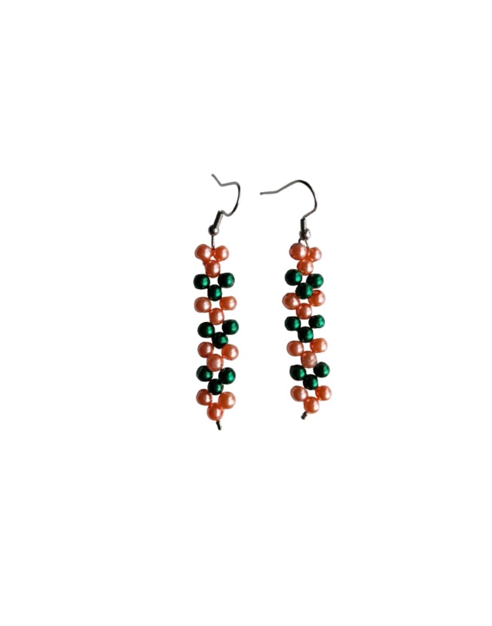 Aretes Largos Perlas Salmón y Verde 