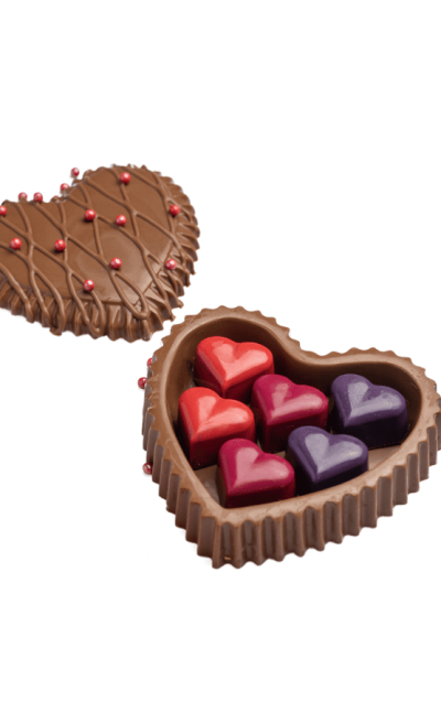 Cofre de chocolate en forma de corazón