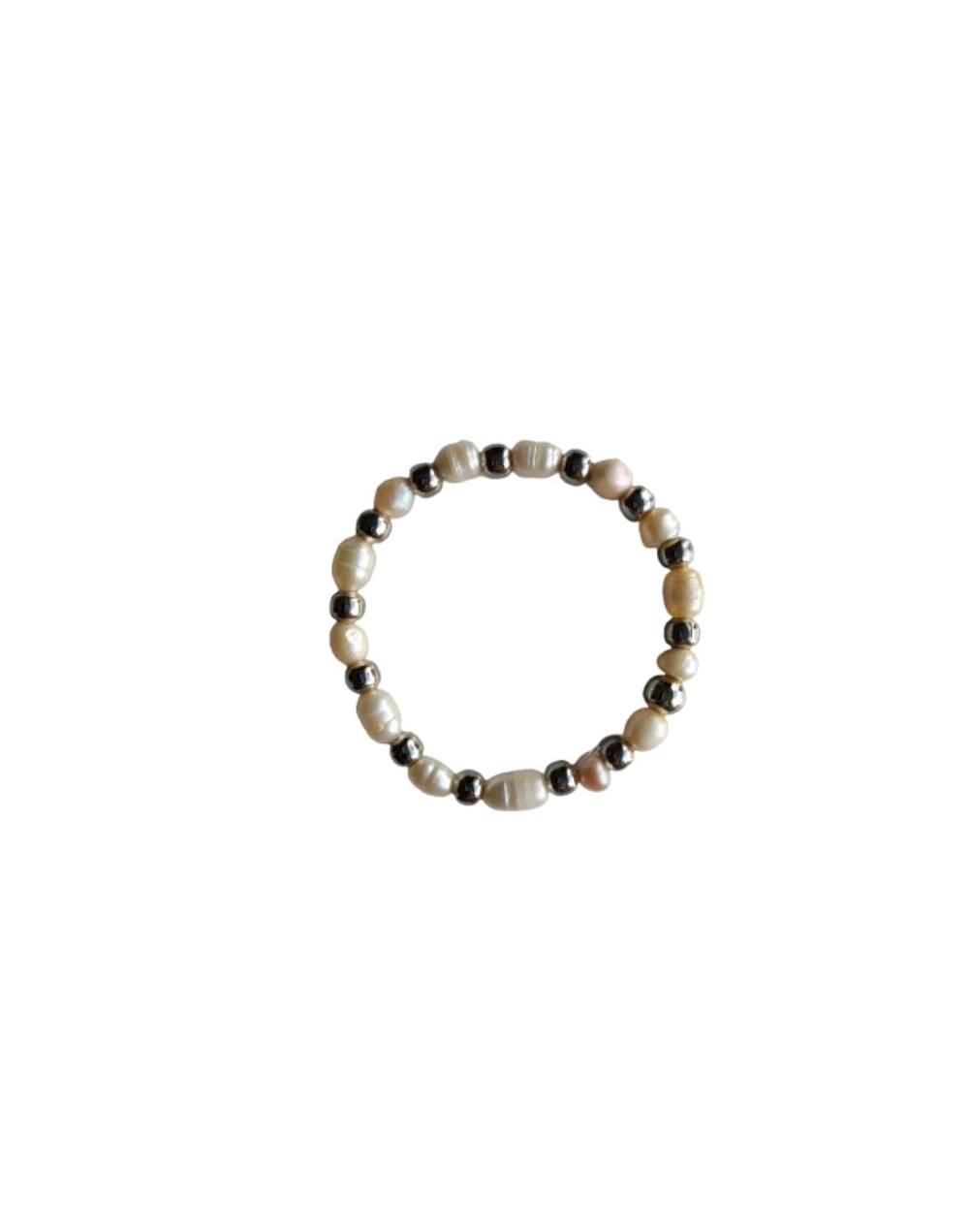 Pulsera Elástica Perlas de Río y Balines Plateados 