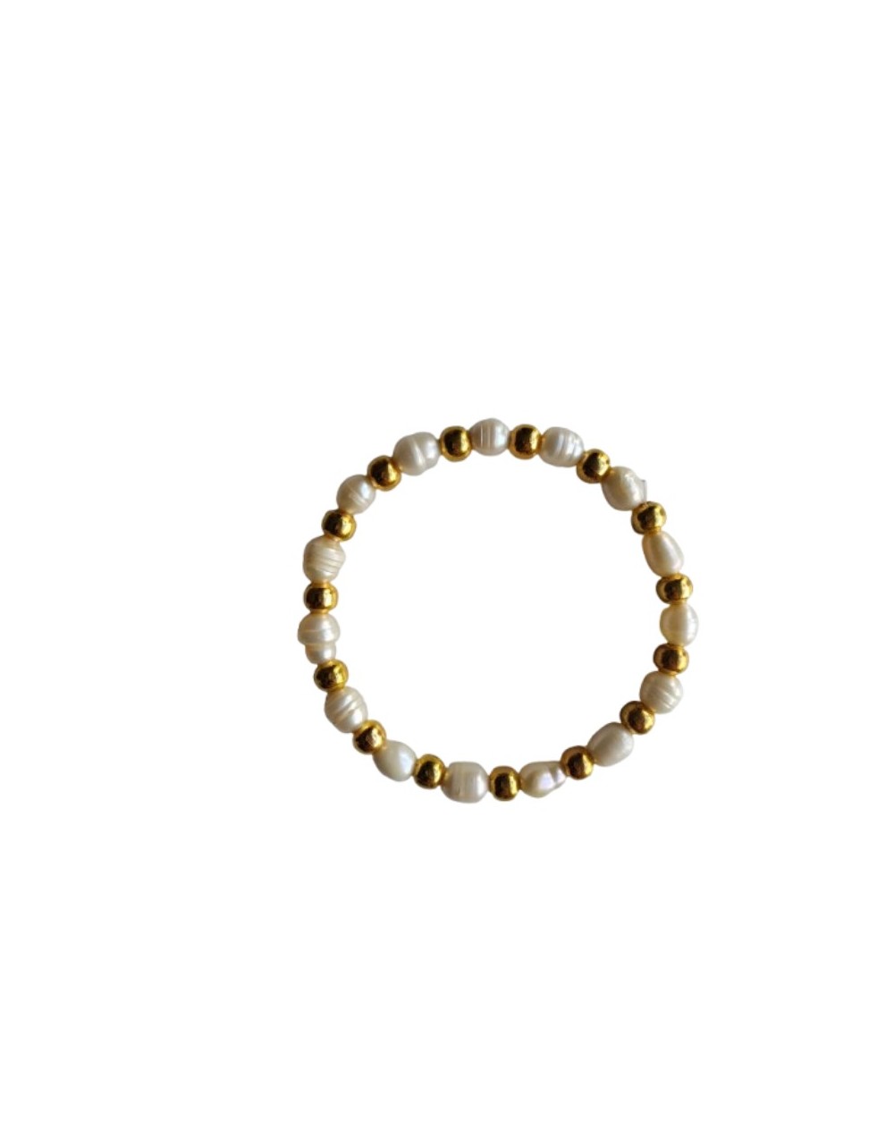 Pulsera Elástica Perlas de Río y Balines Dorados 