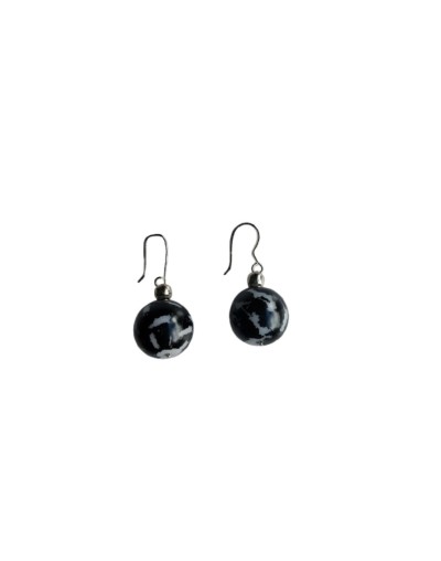 Aretes Perla Negra Sintética Mármolizada 