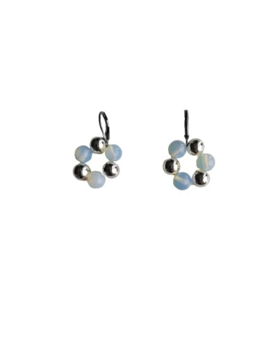 Aretes Redondos De Ópalos y Acerinas Plateadas 