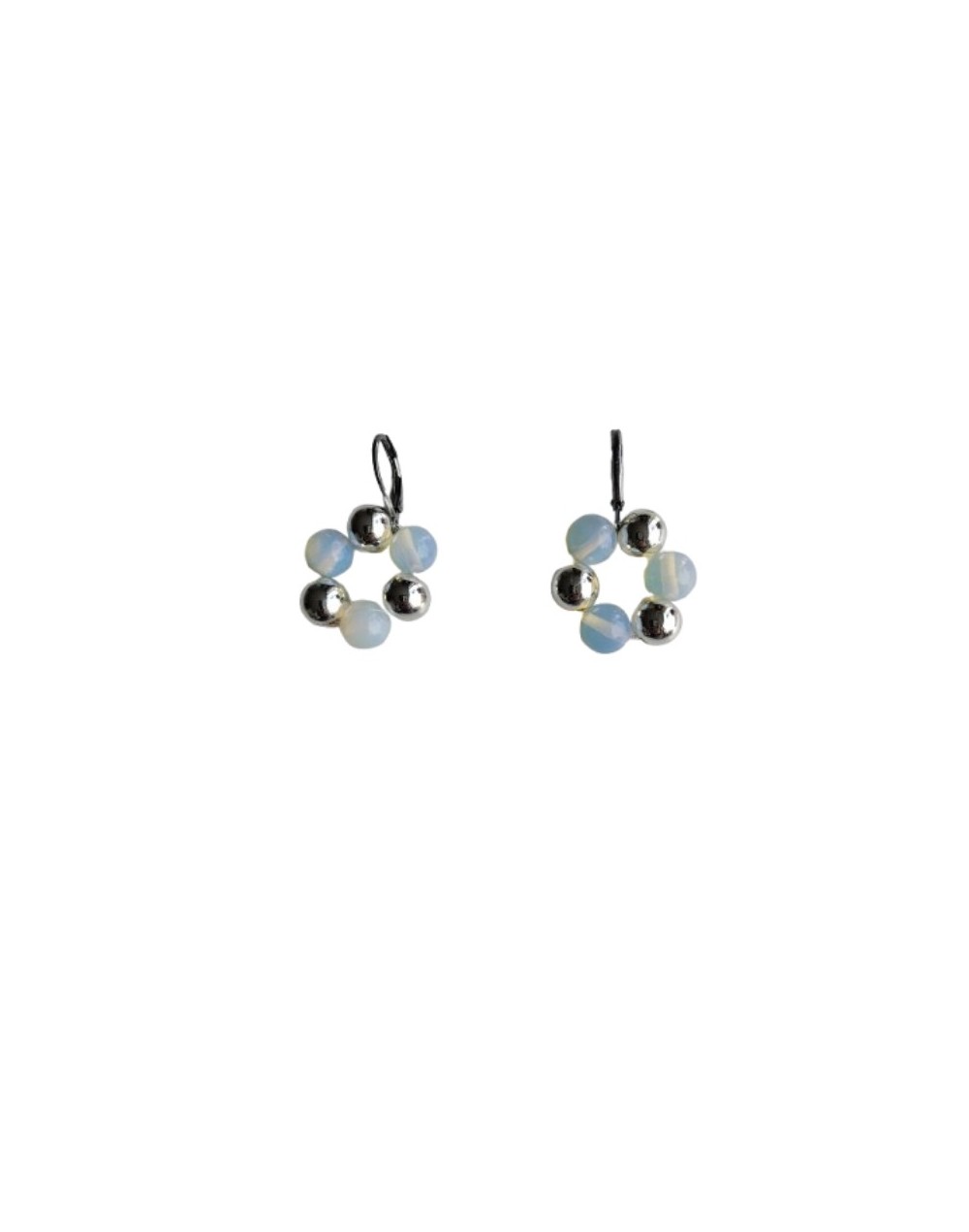 Aretes Redondos De Ópalos y Acerinas Plateadas 