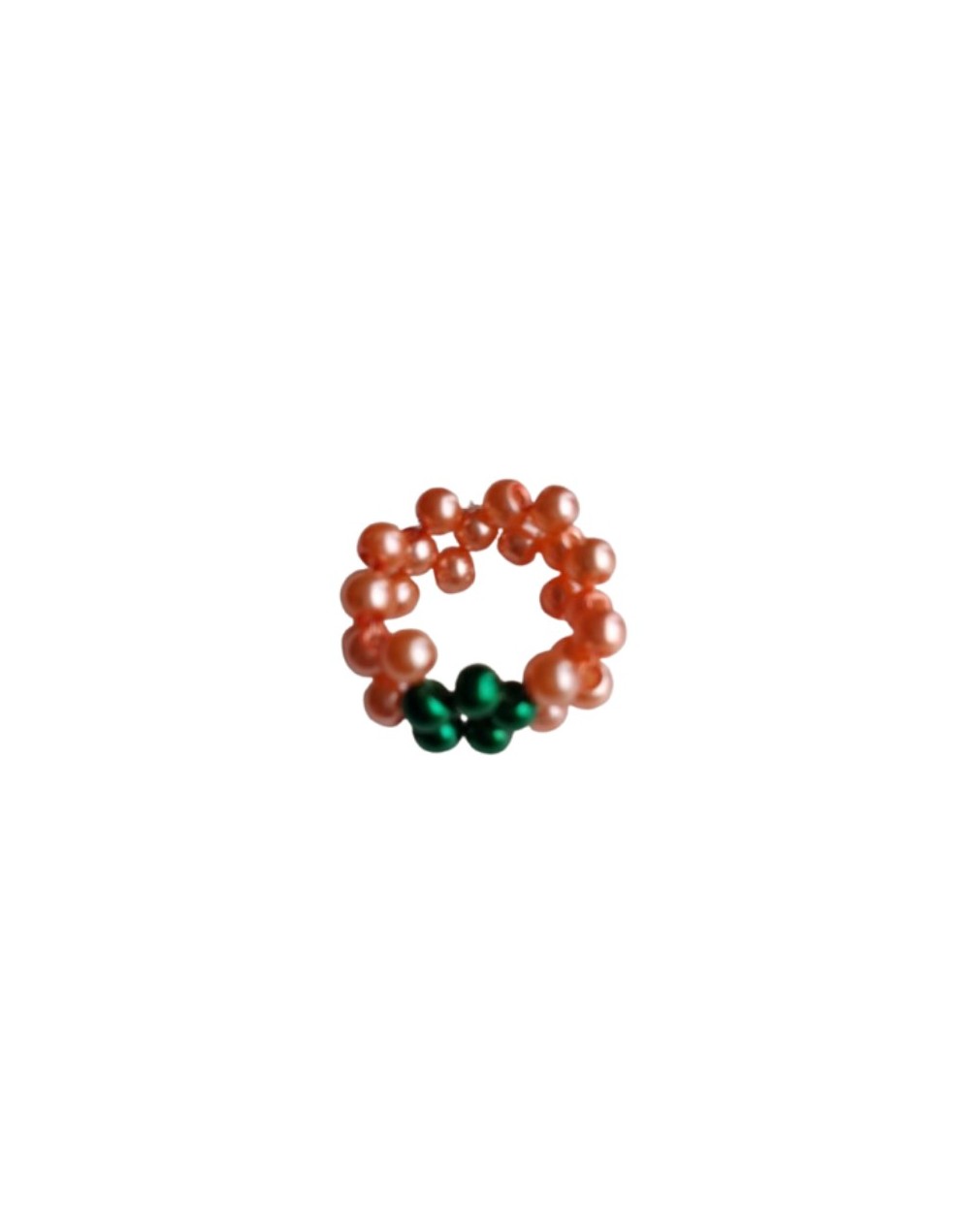 Anillo Tejido Perlas Sintéticas Salmón y Verde Brillante 