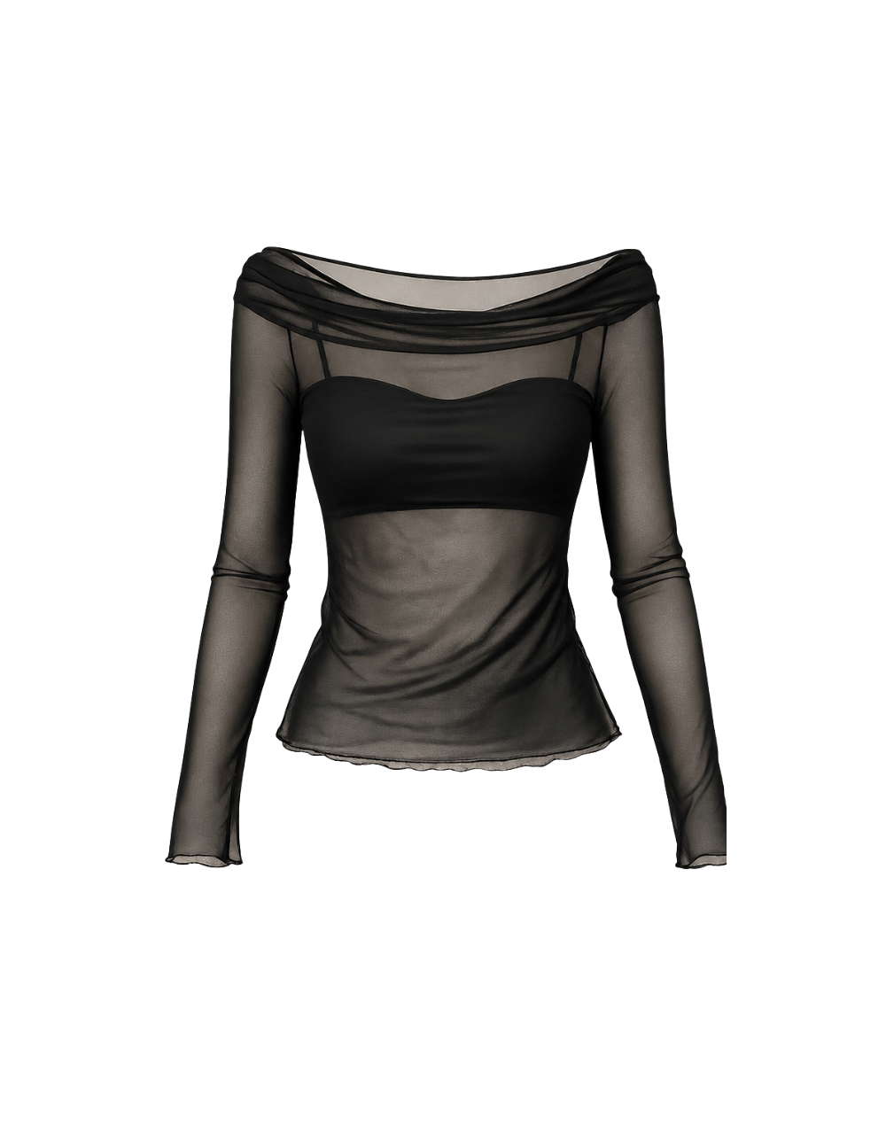 Blusa: negra trasparente cuello bandeja 