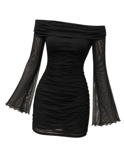 Vestido: Trasparente negro cuello bandeja 