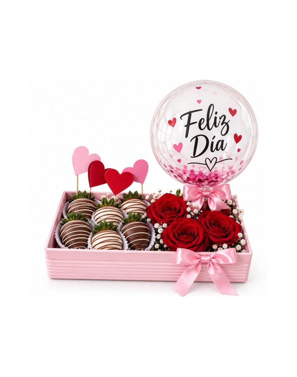 Caja de Rosas con 6 Fresas con Chocolate