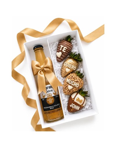 Caja de 4 Fresas con Chocolate y Cerveza Corona