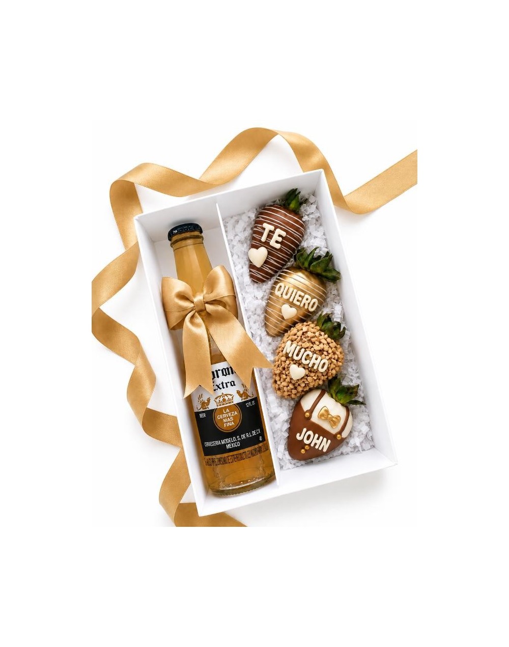 Caja de 4 Fresas con Chocolate y Cerveza Corona
