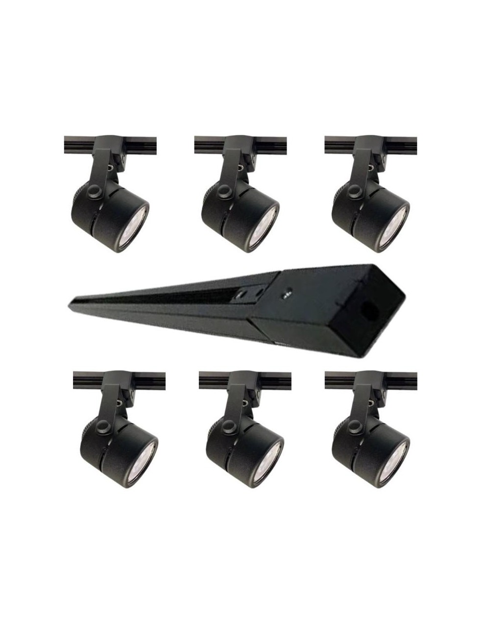 Riel 2 Metros Negro Con 6 Spot Led Luz Neutra