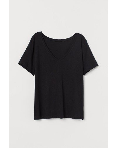 Camiseta negra cuello en V para mujer a base de cáñamo
