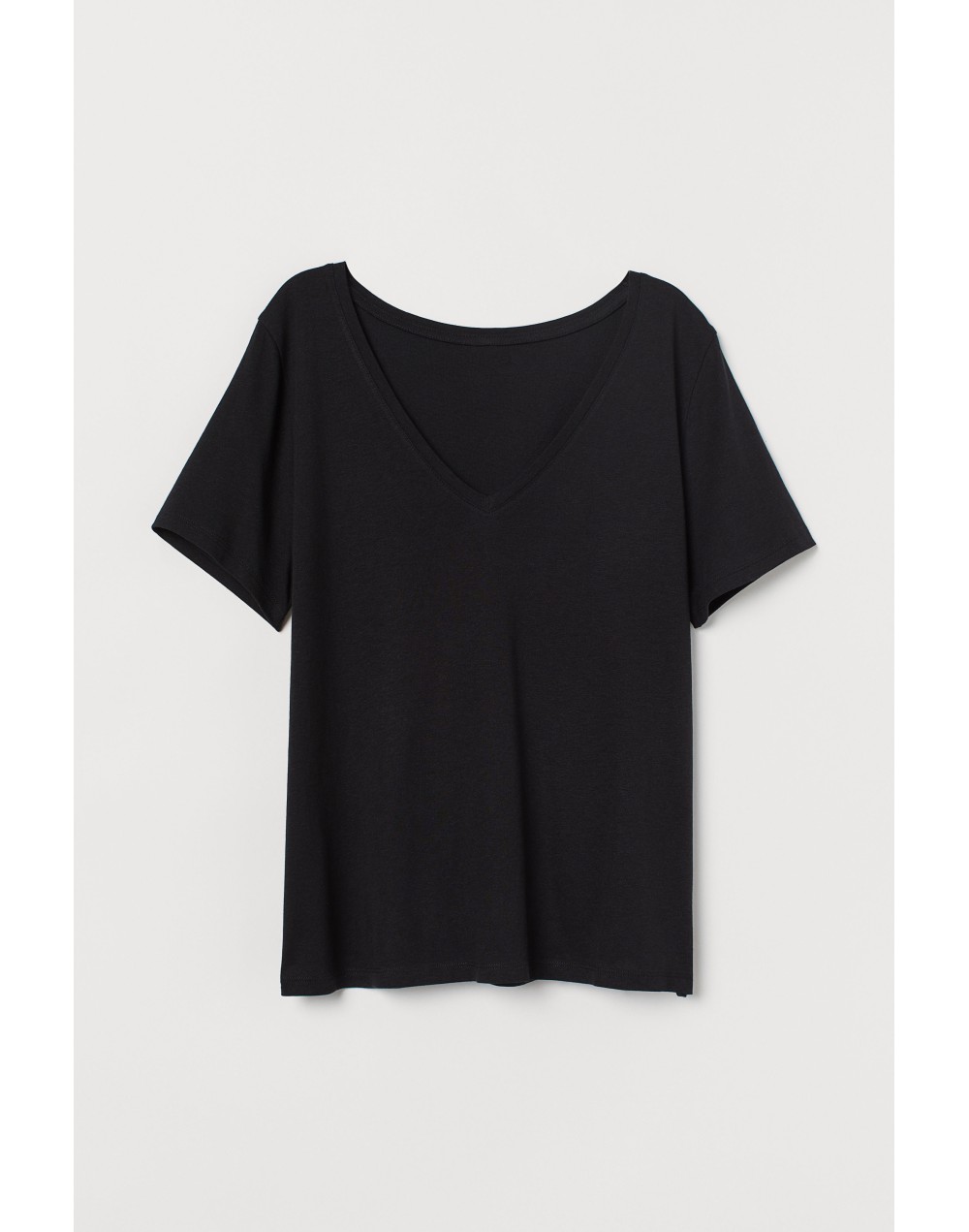 Camiseta negra cuello en V para mujer a base de cáñamo