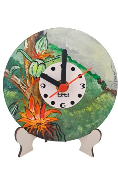 Reloj escritorio Flor Amazónica pintado a mano