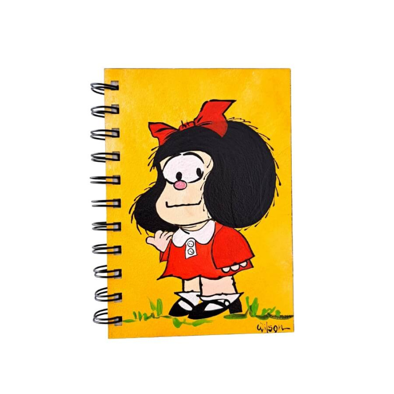 Libreta Mafalda en disco de vinilo pintada a mano